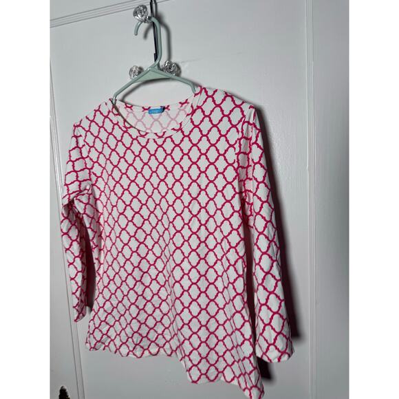 J. McLaughlin Pink White Catalina Cloth Stretchy 3/4 Sleeve Top Women's Medium - Picture 3 of 7